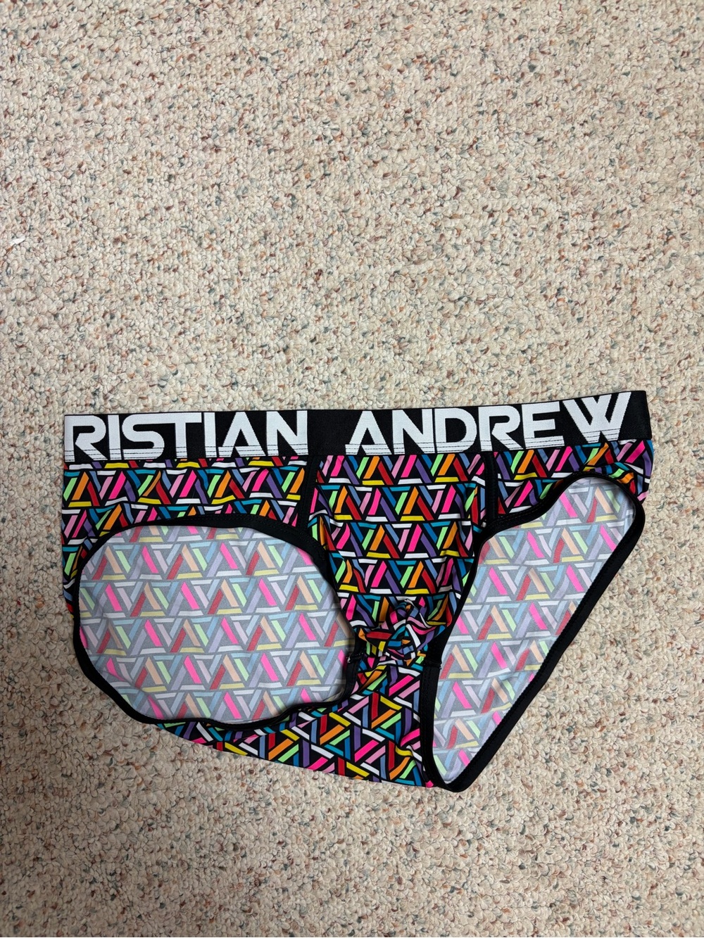Andrew Christian Black Waistband Multicolor Triangle-Print Briefs
